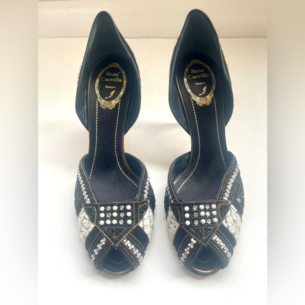 Rene Caovilla Glitter Sandal s Black size 38 1/2